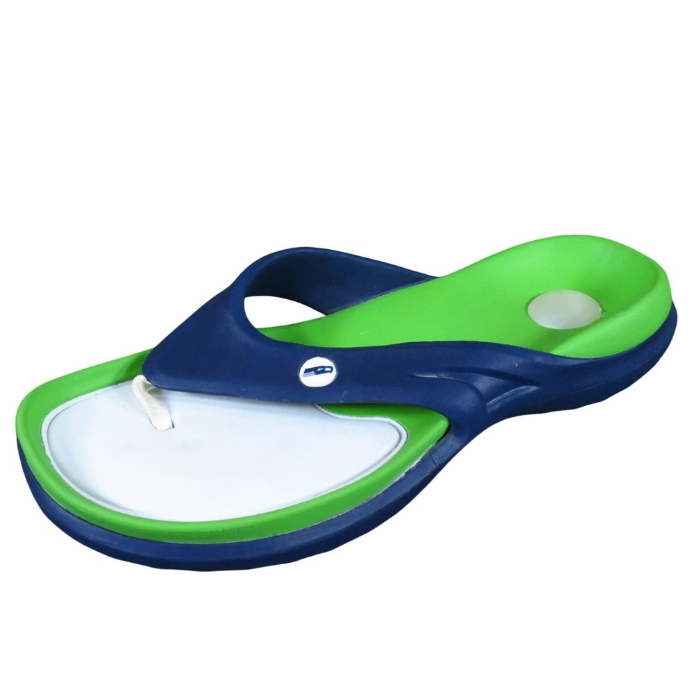 Hawaiian Jellys Seahawks Men Sandal Size 9 Beach Recovery Navy Blue Green White